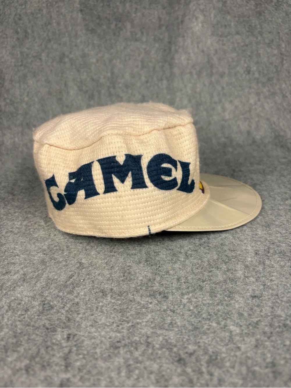 Vintage Camel Cigarettes Padded Quilted Logo Hat Cream